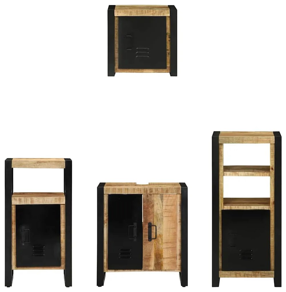 Conjunto de Móveis para Banheiro 4 pcs Madeira de manga maciça