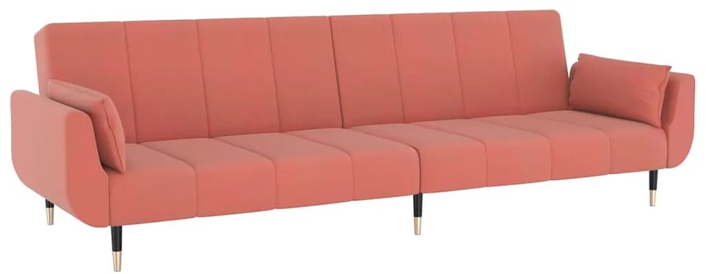 Sofá-cama 2 lugares com duas almofadas veludo rosa
