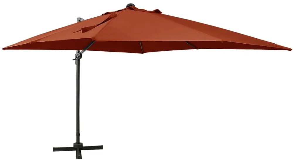 vidaXL Guarda-sol jardim cantilever c/ poste/luzes LED 300cm terracota
