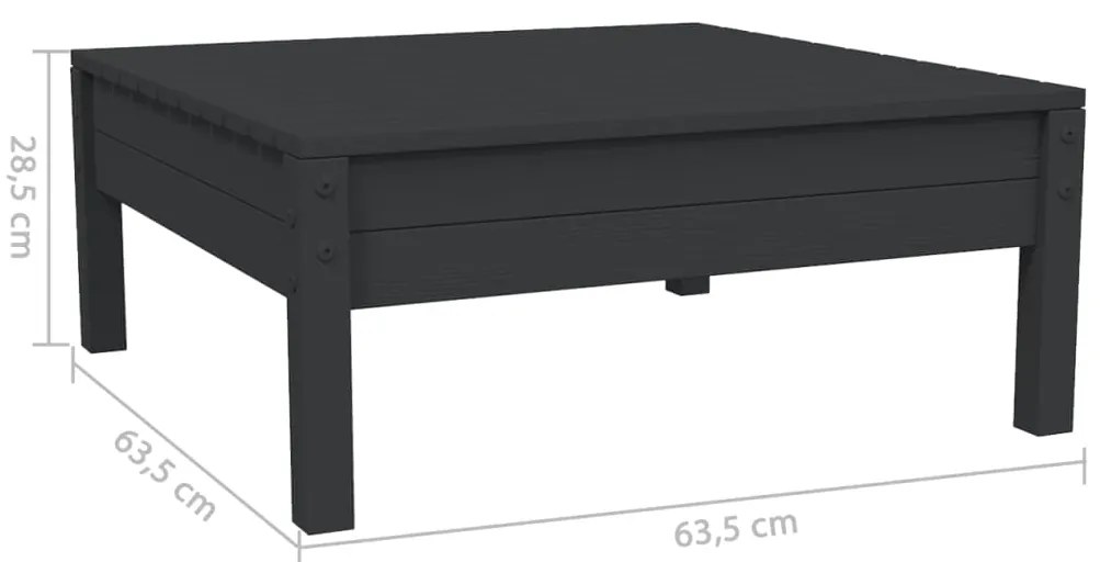 3 pcs conjunto lounge jardim c/ almofadões pinho maciço preto