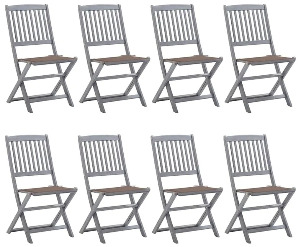 vidaXL Cadeiras de exterior dobráveis 8pcs c/ almofadões acácia maciça