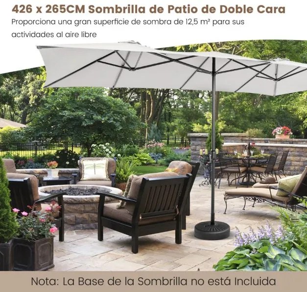 Guarda-sol Duplo 4,26 x 2,6 m com Pega Topo Ventilado Grande 10 hastes para Piscina Terraço Jardim Bege