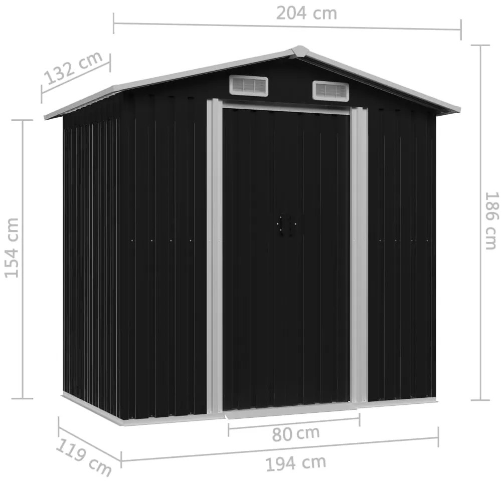 Abrigo de jardim 204x132x186 cm aço antracite