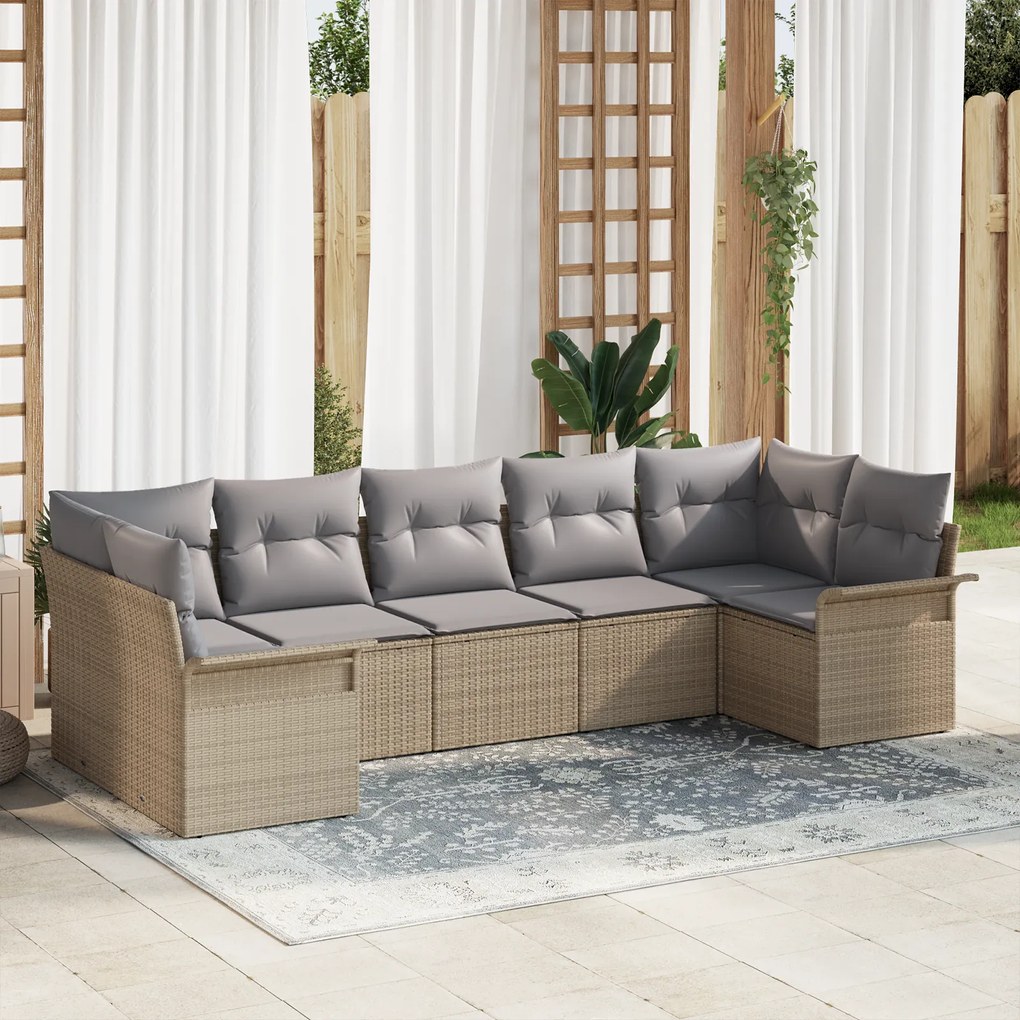Conjunto de Sofás para Jardim vidaXL com Almofadas Bege Rattan Poliést
