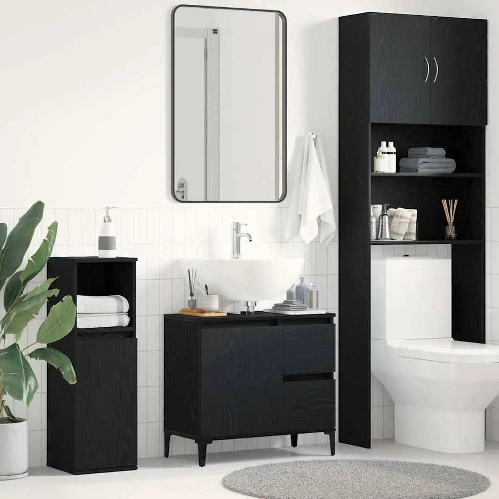 vidaXL Armário de Banheiro com gaveta Carvalho preto 65 x 33 x 60 cm
