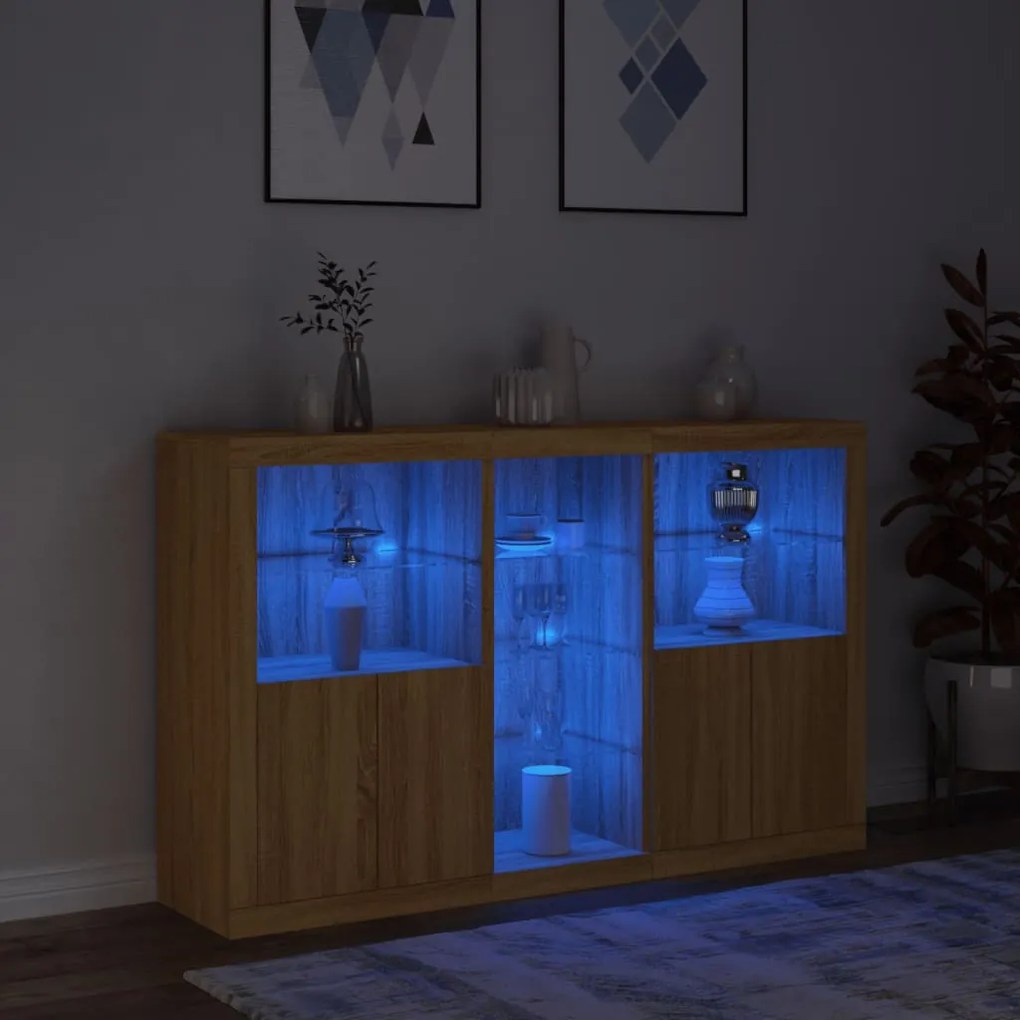 Aparador com luzes LED 162x37x100 cm carvalho sonoma