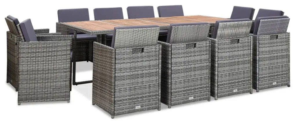 13 pcs conjunto jantar exterior c/ almofadões vime PE antracite