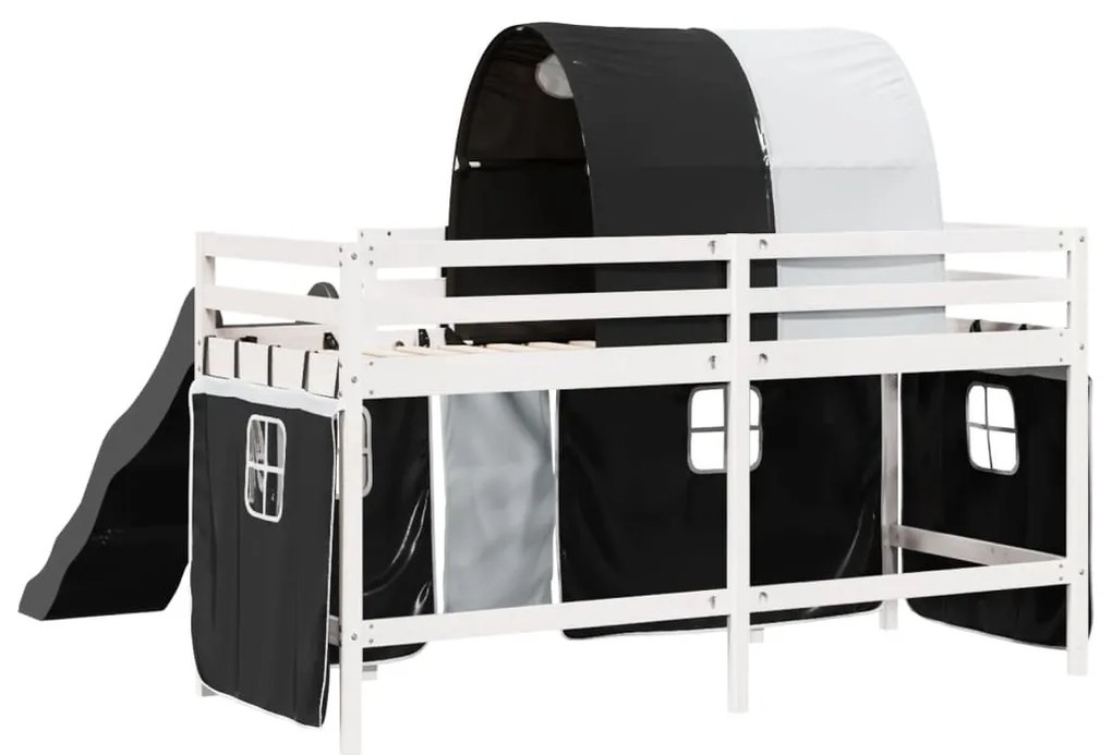 Cama alta criança c/ túnel 80x200 cm pinho maciço branco/preto