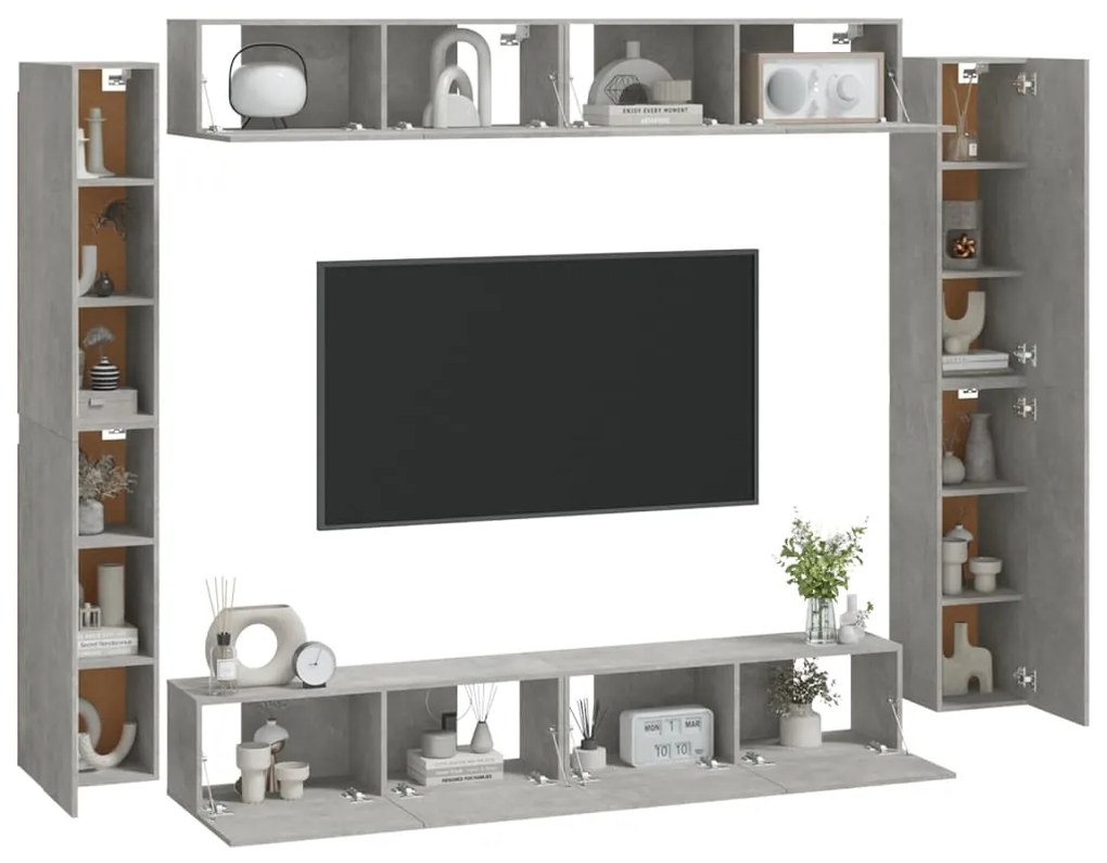 Conjunto móveis de TV 8 pcs madeira processada cinzento cimento