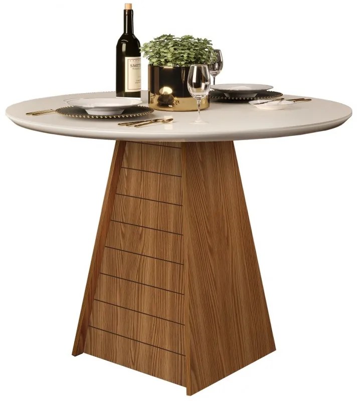 Mesa jantar FLER, vidro, carvalho e branco, 103,5 cms diâmetro