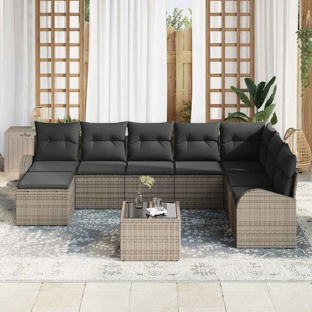 Conjunto de Sofá de Jardim com 8 Peças em Cinza Rattan Sintético