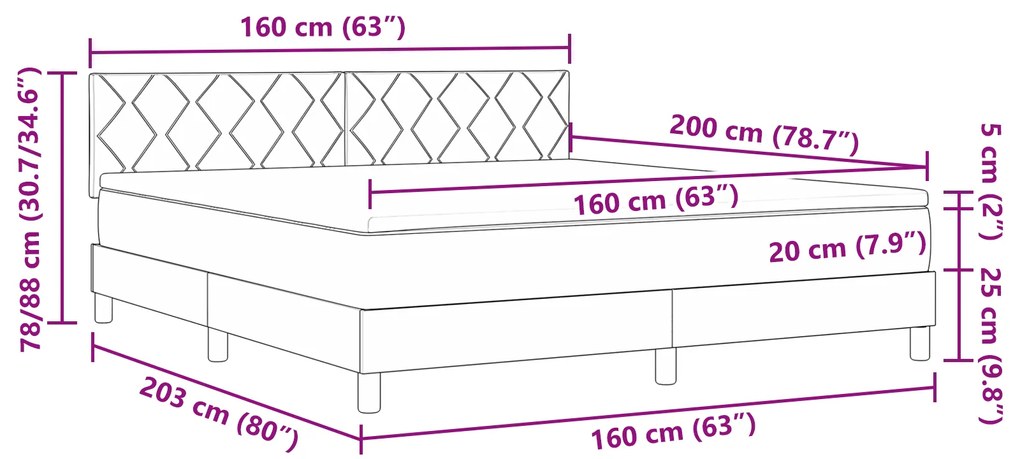 Cama Box com Colchão Preto 160x200 cm Tecido
