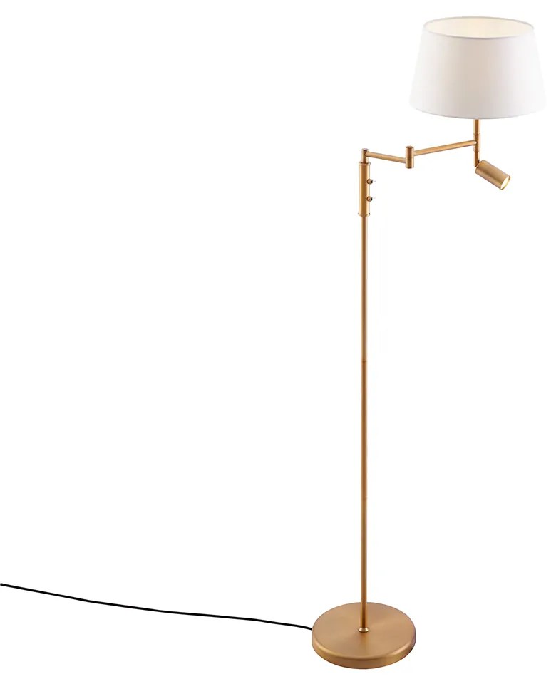 Candeeiro de pé bronze com cúpula branca e flexo de leitura ajustável - Ladas Retro,Clássico / Antigo