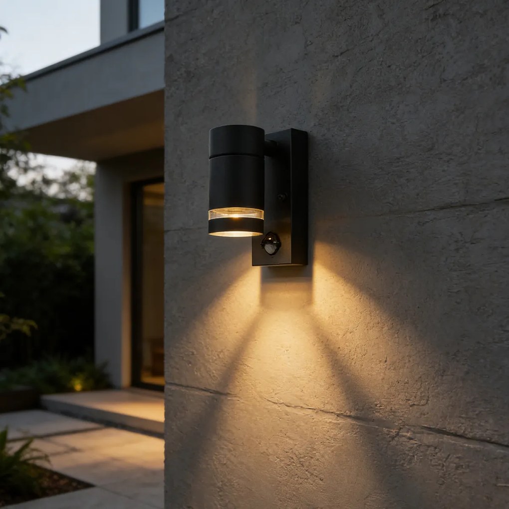 Candeeiro de Parede Exterior Moderno Preto IP44 com Sensor de Movimento - Ensam
