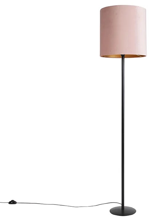 Candeeiro de pé preto com tom de veludo rosa com ouro 40 cm - Simplo Country / Rústico