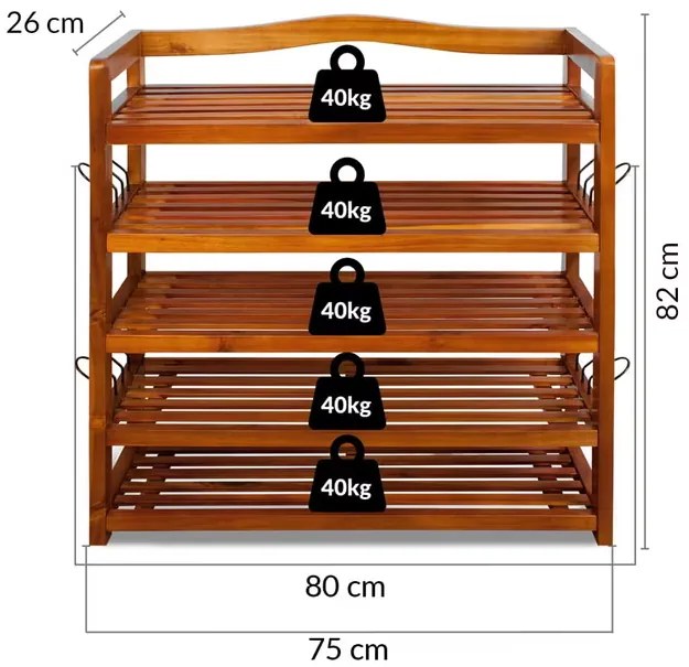 Sapateira em madeira de acácia 75x26x82cm castanho