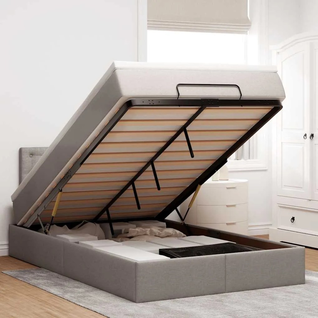 vidaXL Estrutura de cama otomana com colchão 120x190cm tecido cinzento