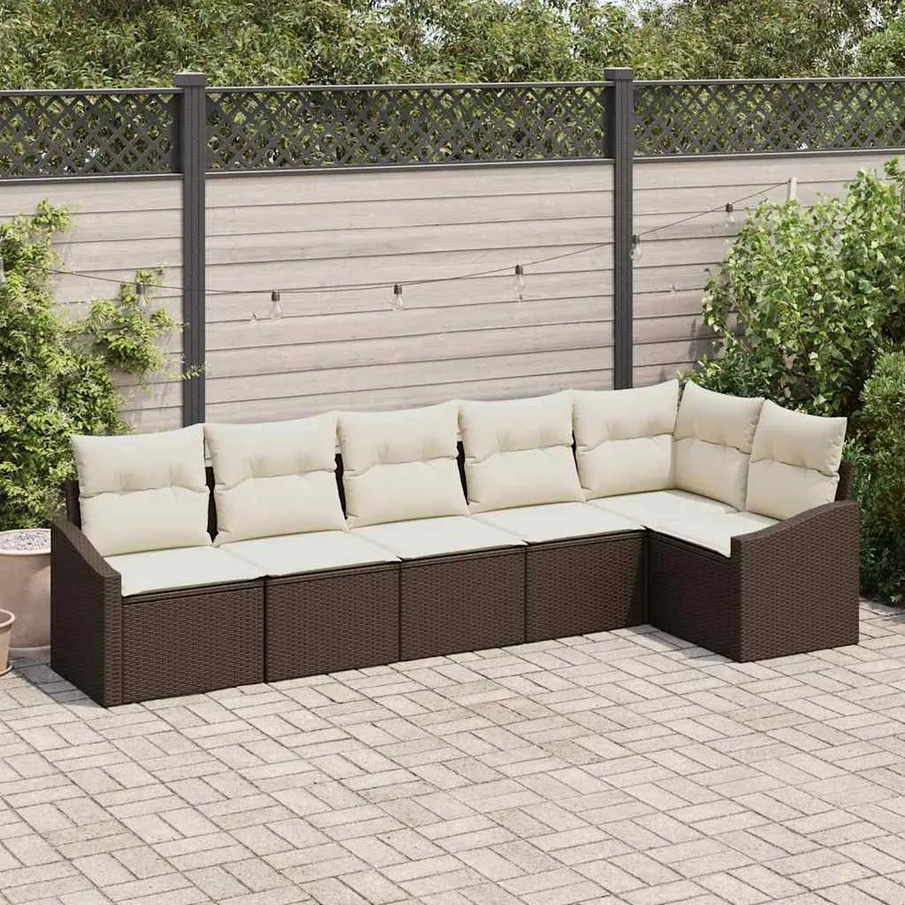 vidaXL Sofá de Jardim 6 Peças com Almofadas Castanho