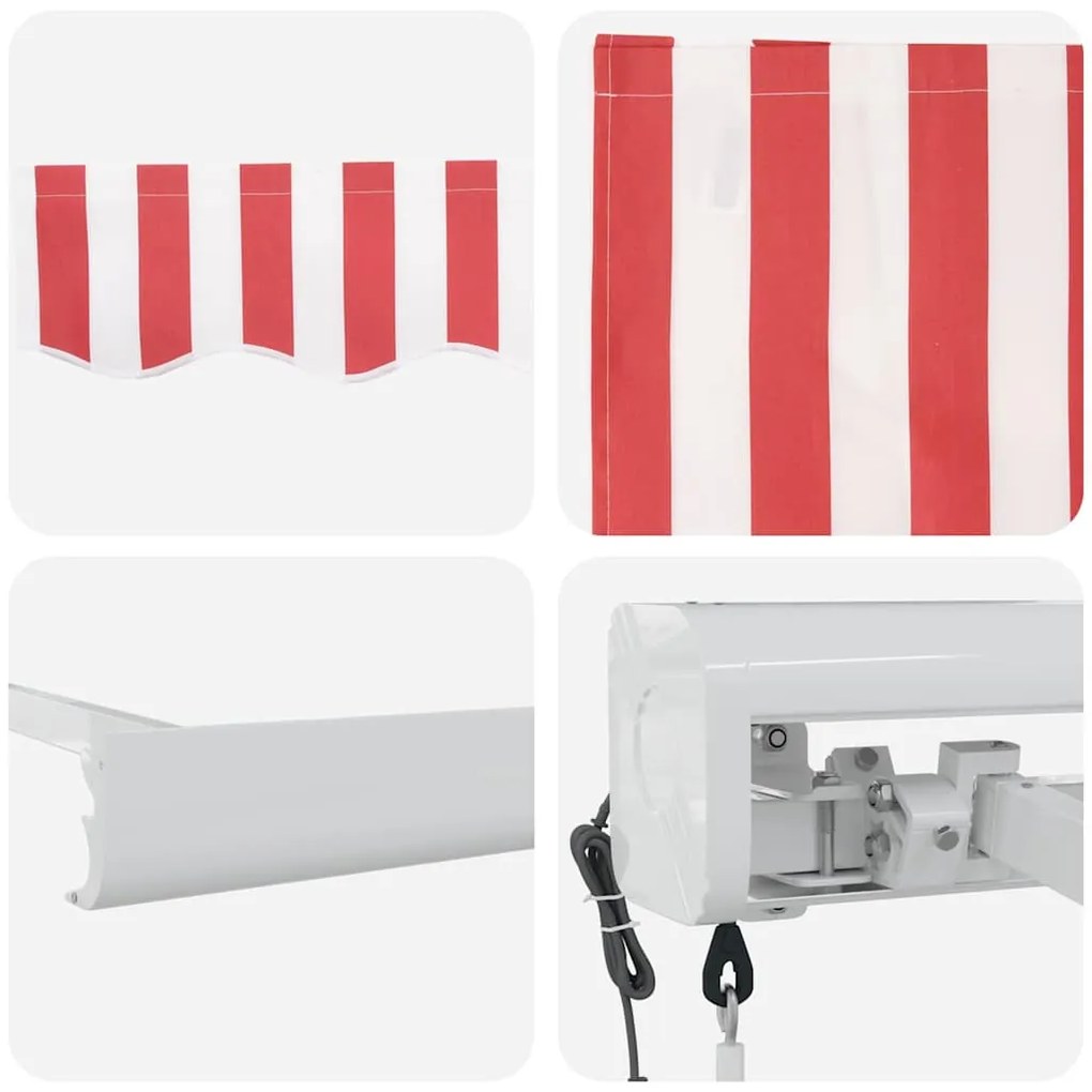 Toldo Retrátil Automático Listrado Vermelho e Branco 350x250 cm