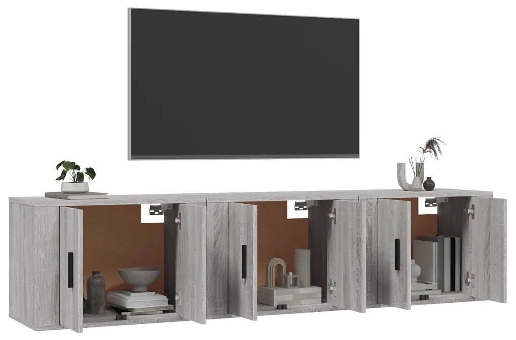 Móveis de TV de parede 3 pcs 57x34,5x40 cm cinzento sonoma