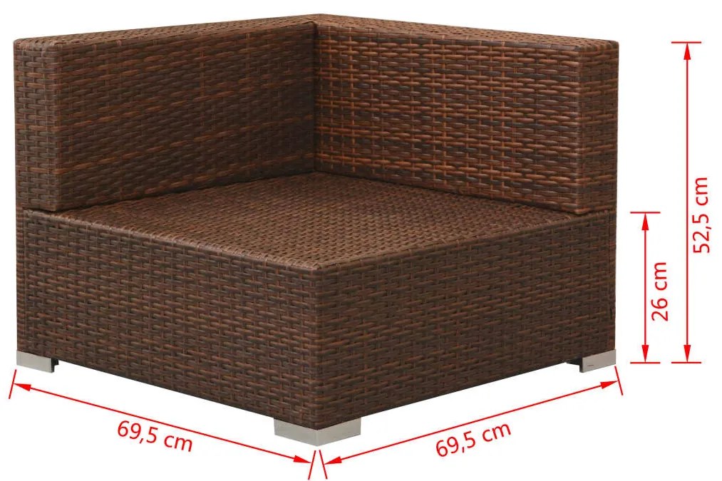 3 pcs conjunto lounge jardim c/ almofadões vime PE castanho