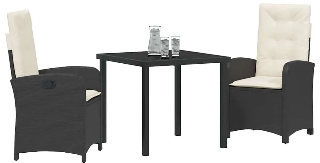 Conjunto de Jantar de Jardim com Almofadas de Rattan Preto