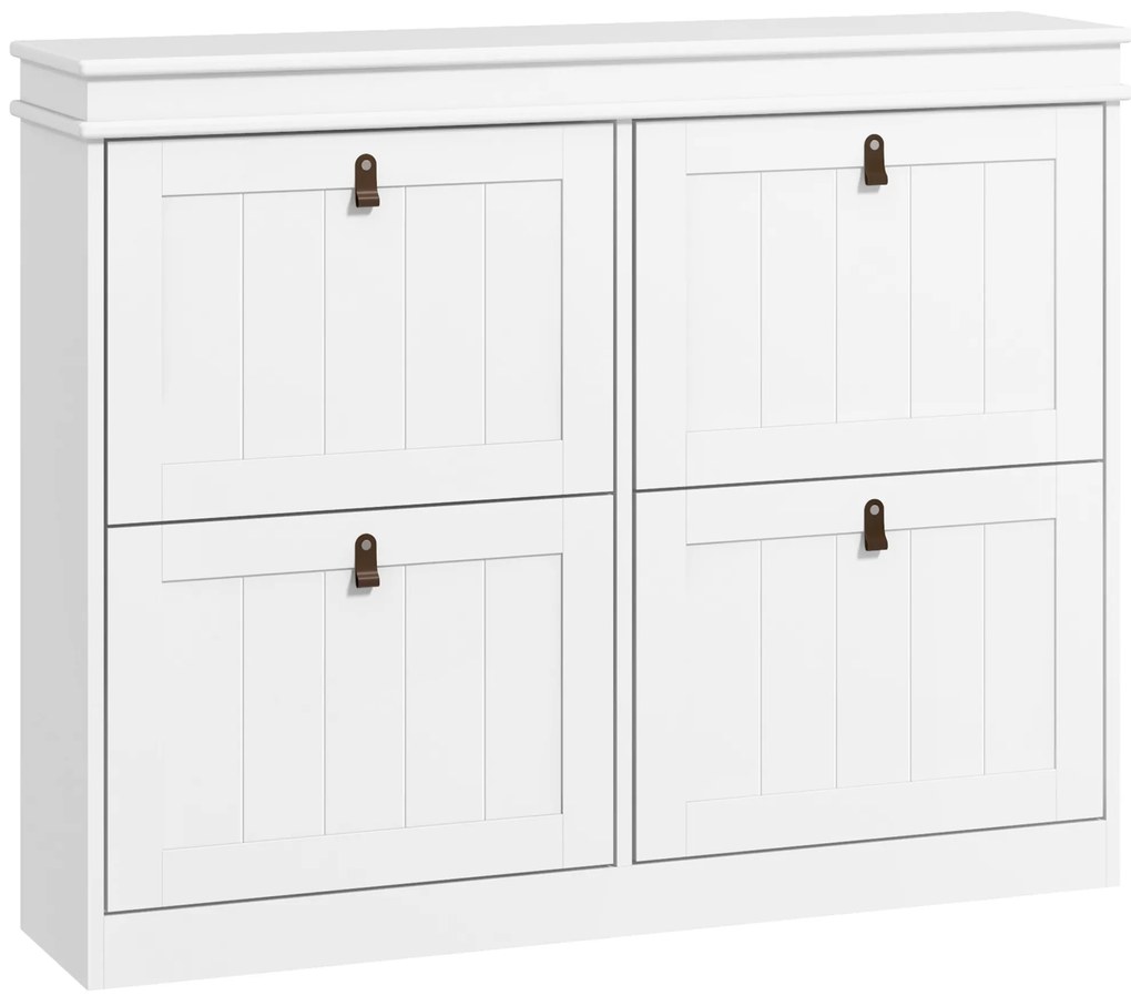 HOMCOM Móvel Sapateira Branco Sapateira Estreita com 4 Portas e Prateleira Ajustável para 20 Pares de Sapatos 105x24x82,5 cm Branco