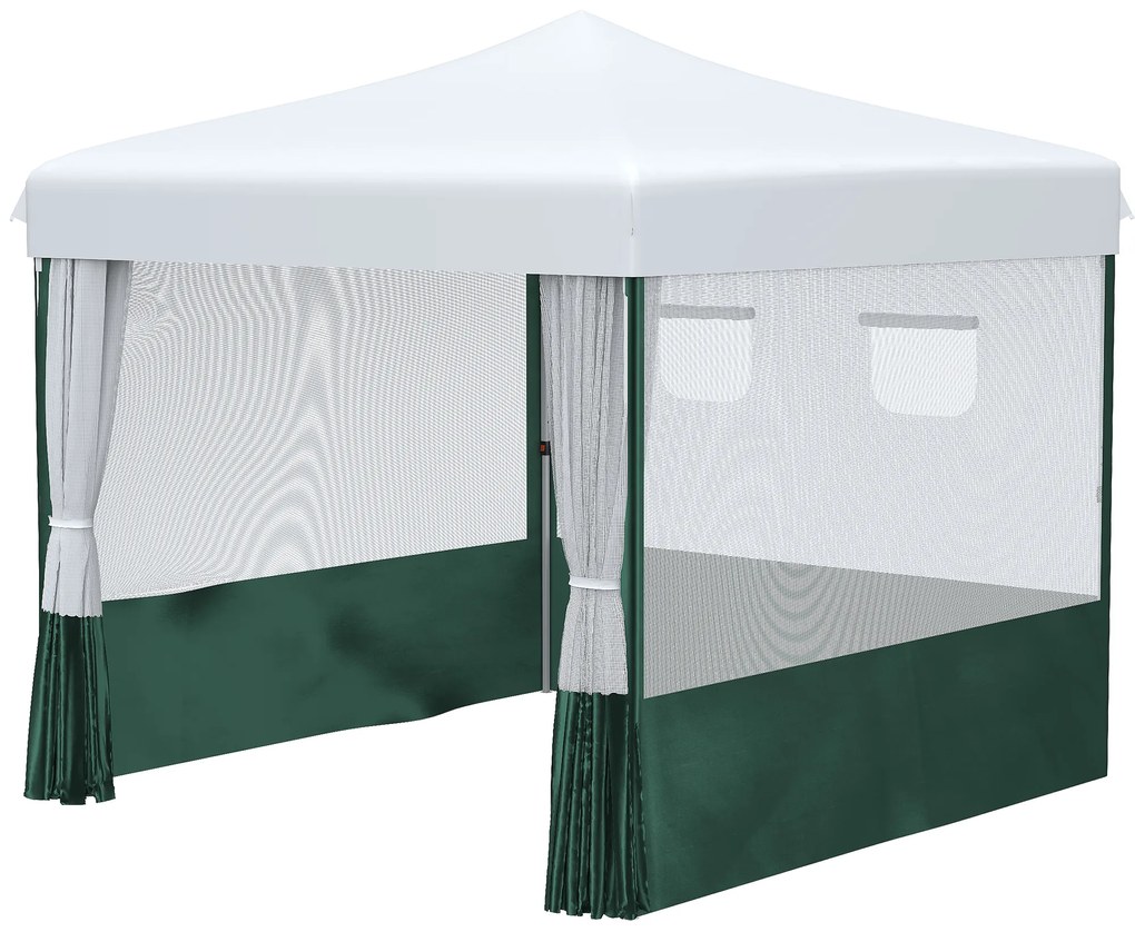 Outsunny Tenda Dobrável 2,7x2,7cm Tenda de Jardim com Proteção UV30 Altura Ajustável em 3 Níveis 2 Janelas e Bolsa de Transporte para Pátio Varanda Branco e Verde