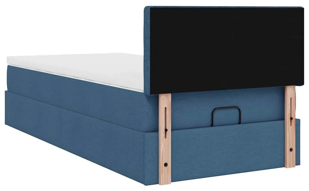 Cama otomana com colchão 100x200 cm tecido azul