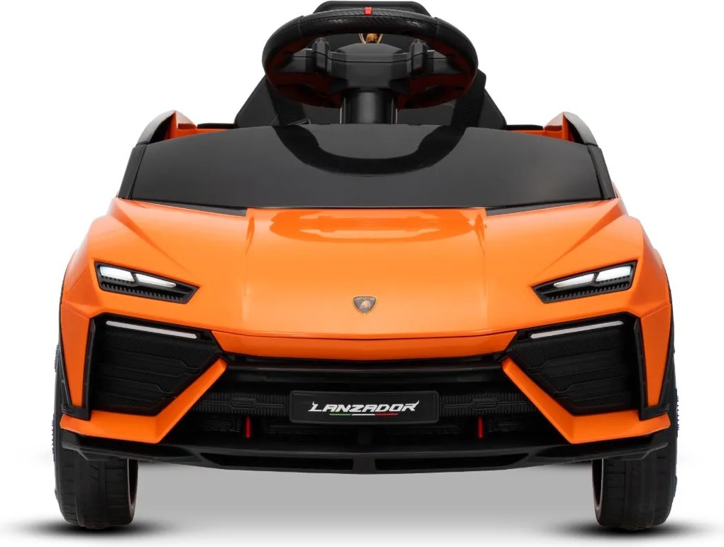 Carro elétrico para crianças Lamborghini Lanzador 12V com licença, bateria de lítio, luzes LED, controle remoto Laranja