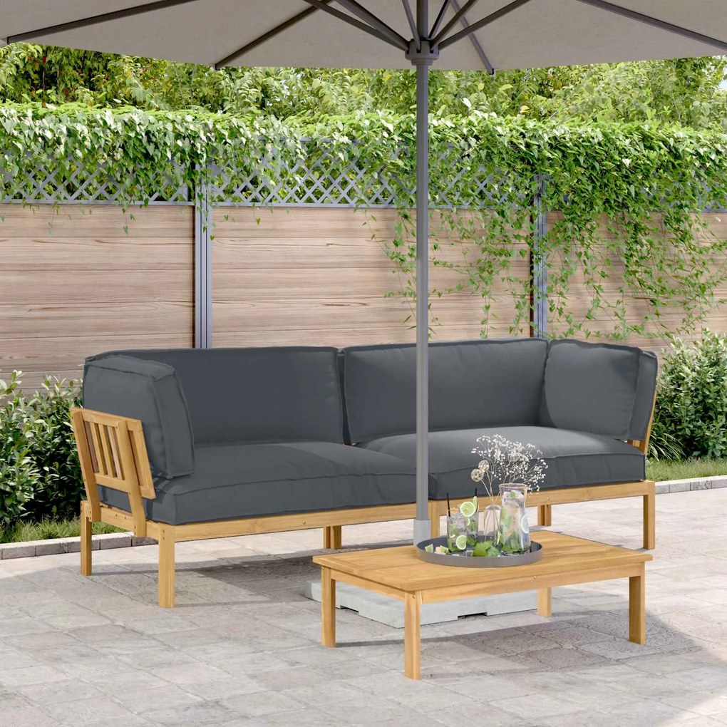 vidaXL Conjunto de Sofás Liso 2 pcs Antracite Madeira Sólida de Acácia