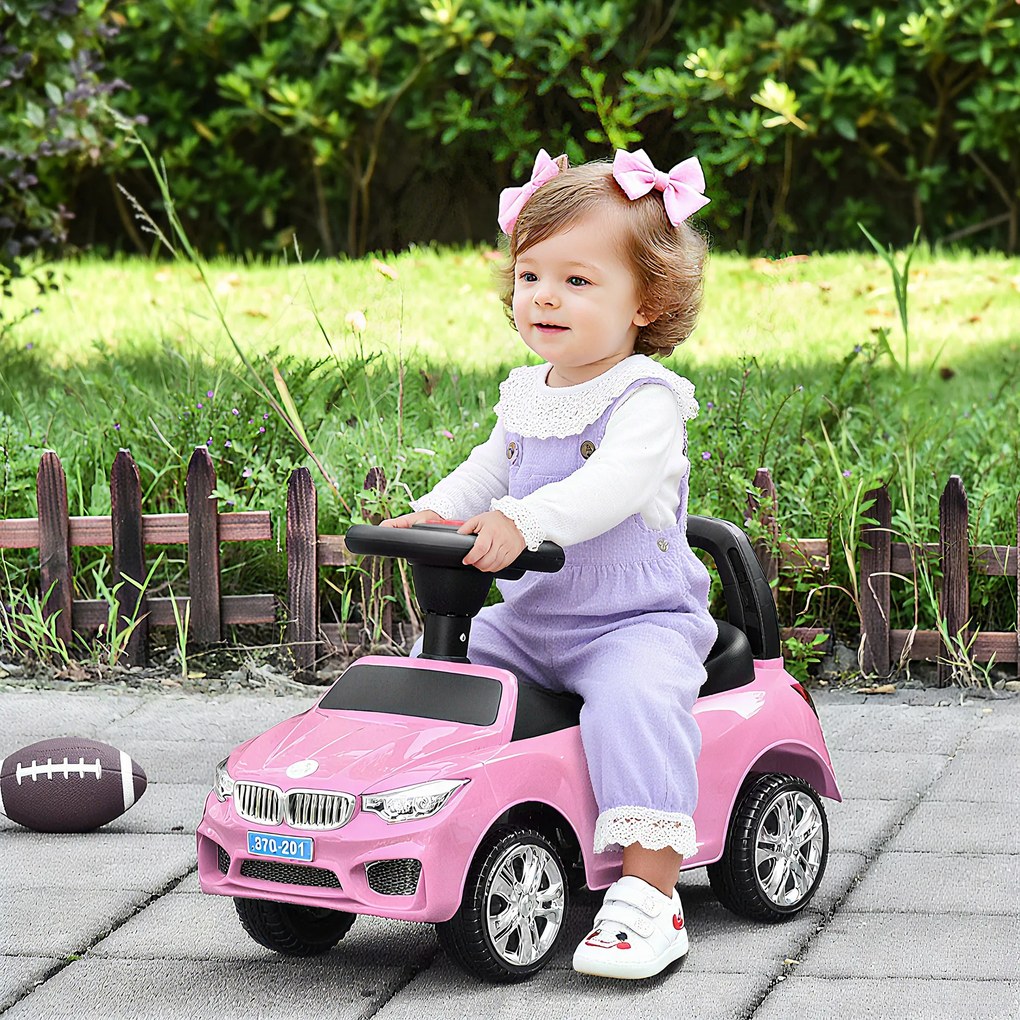 Carro de brincar para crianças, veículo para empurrar com baú para brinquedos, buzina, faróis e música, 63,5 x 28 x 36 cm, rosa