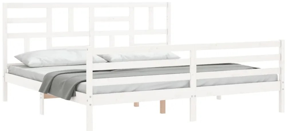 Estrutura de cama com cabeceira 200x200cm madeira maciça branco