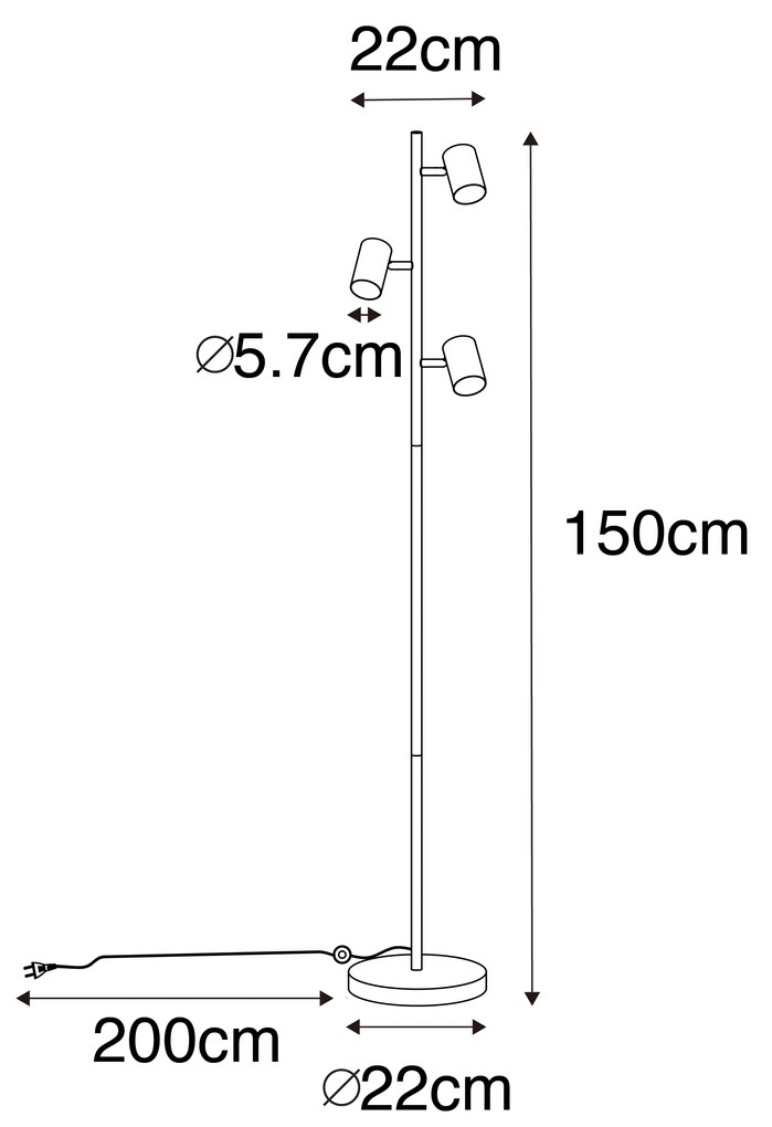 Smart vloerlamp zwart 3-lichts incl. 3 Wifi GU10 50mm - Jeana