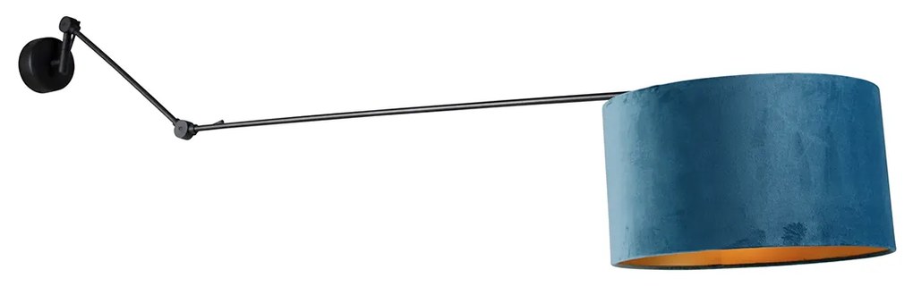 Candeeiro de parede preto com abajur de veludo azul 35 cm ajustável - Blitz