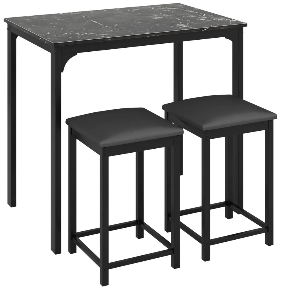 Conjunto de mesa de bar de 3 peças com 1 mesa e 2 bancos de bar estofados com apoio para os pés para sala de jantar, cozinha ou sala de estar, na cor
