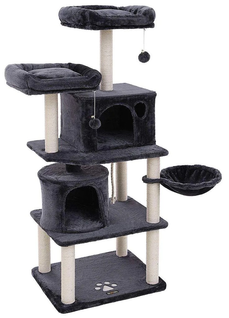 FEANDREA Cat Tree, Torre alta para gatos, 2 cavernas, cinza esfumaçado PCT90G