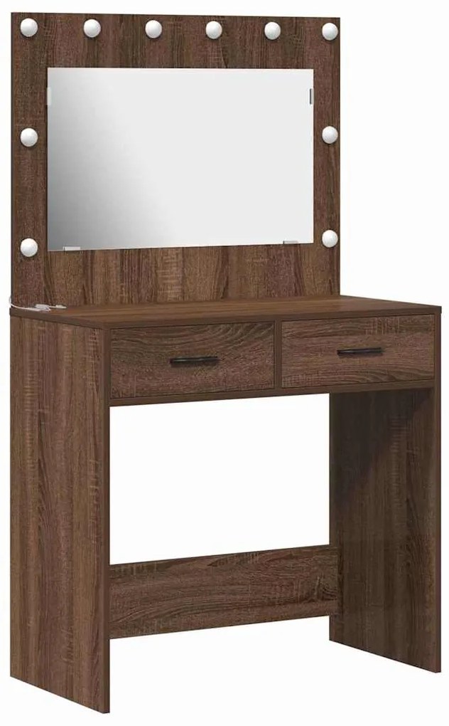 Mesa de Maquiagem vidaXL com Luzes LED Castanho Carvalho 78,5x41x135 c