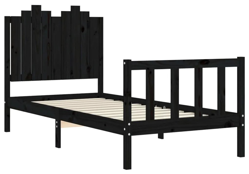 Estrutura de cama com cabeceira 90x190 cm madeira maciça preto