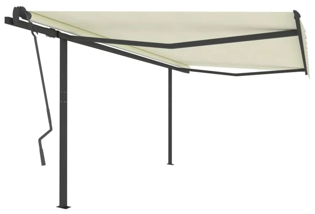 vidaXL Toldo retrátil manual com postes 4x3,5 m cor creme