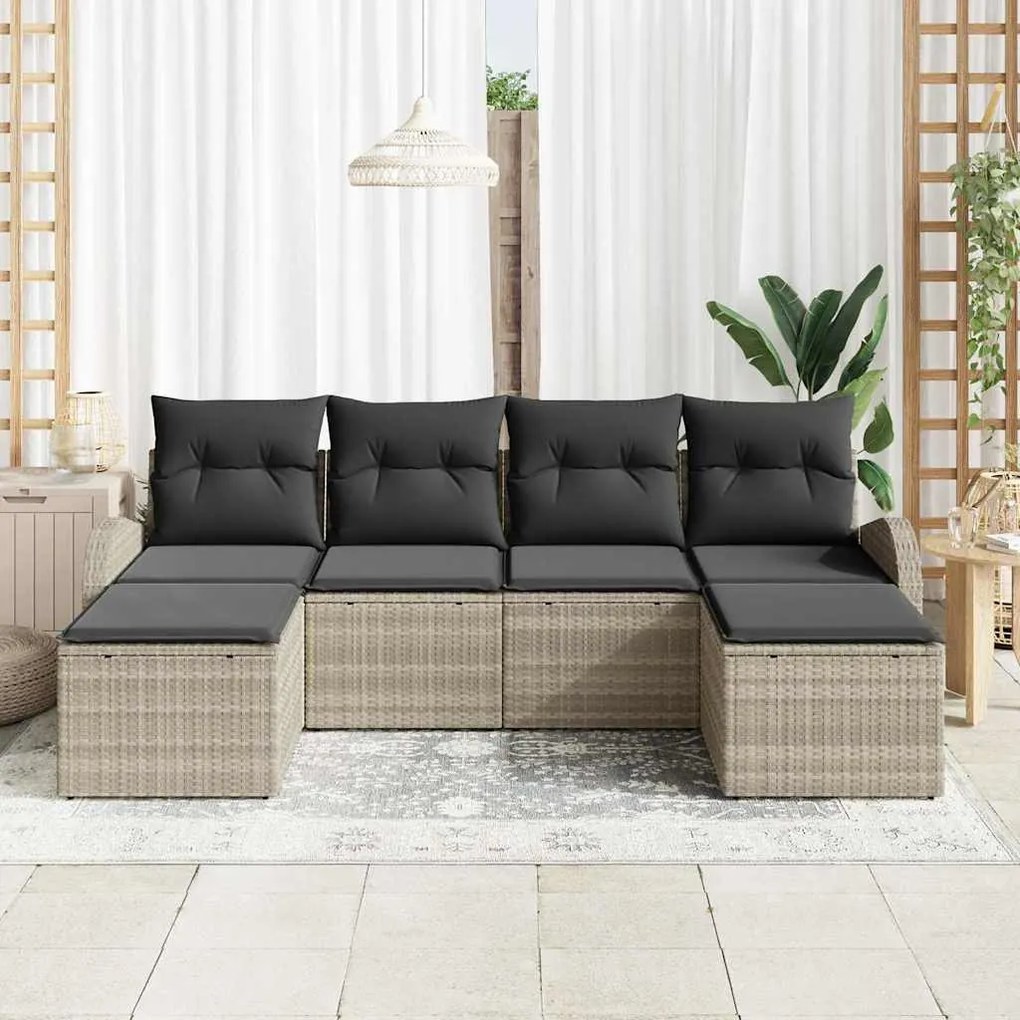 Conjunto de Sofás de Jardim vidaXL 6 Peças com Almofadas Cinza Claro e