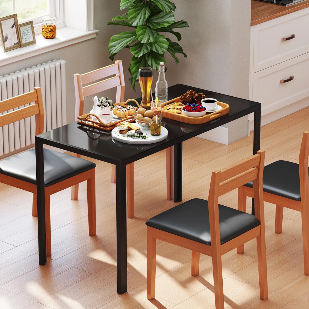 Mesa Sala de Jantar de Cristal Mesa Retangular para 4-6 pessoas (CADEIRAS NÃO INCLUIDAS) com Pés de Metal Multifuncional 120x60x75 cm Preto
