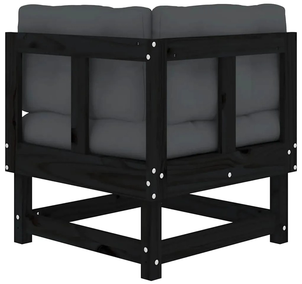 Sofás de canto com almofadões 2 pcs pinho maciço preto