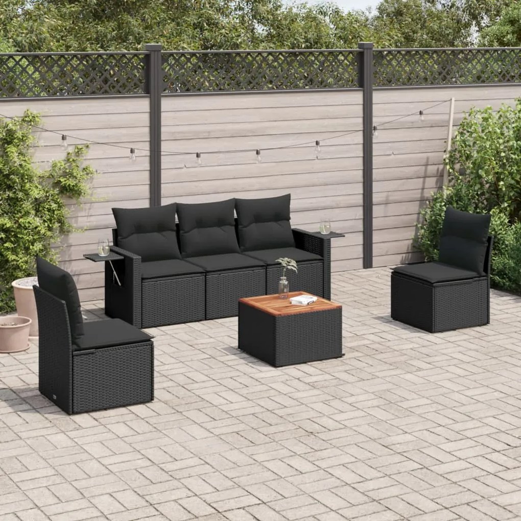 vidaXL 6 pcs conjunto sofás de jardim c/ almofadões vime PE preto