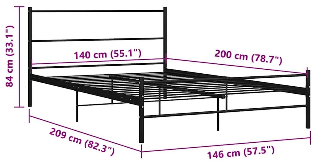 Estrutura cama c/ cabeceira sem colchão 140x200 cm metal preto