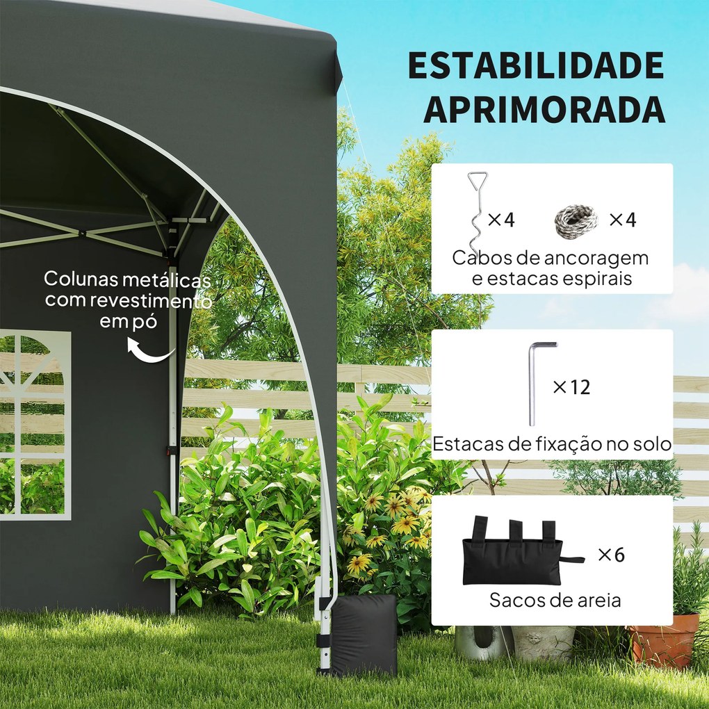 Tenda Dobrável 6x3 m Pop-up com 4 Laterais Removíveis Altura Ajustável e Bolsa de Transporte Cinzento Escuro
