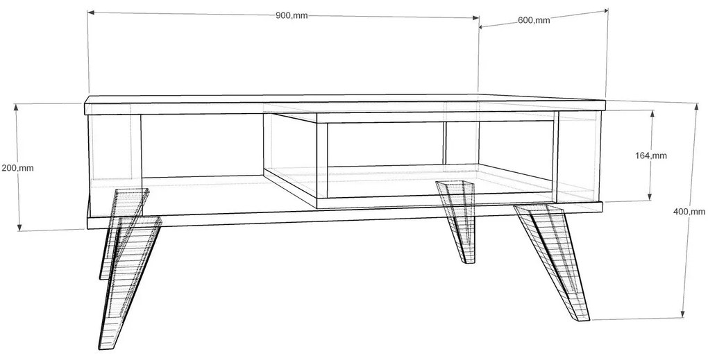 Mesa de Centro Ionis – Carvalho Branco – 90 x 40 x 60 cm
