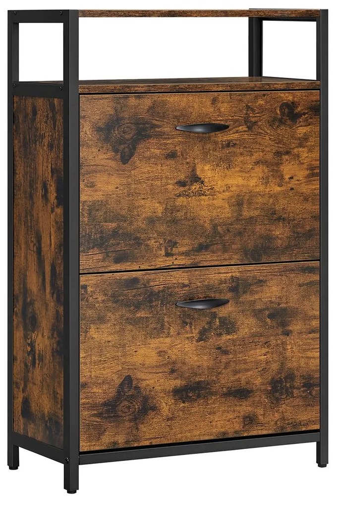 Sapateira para hall com 2 portas basculantes e divisórias internas | VASAGLE | 60 x 30 x 95 cm | castanho rústico e preto | LBS800B01.