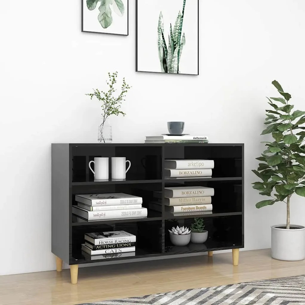 vidaXL Aparador 103,5x35x70 cm contraplacado preto brilhante