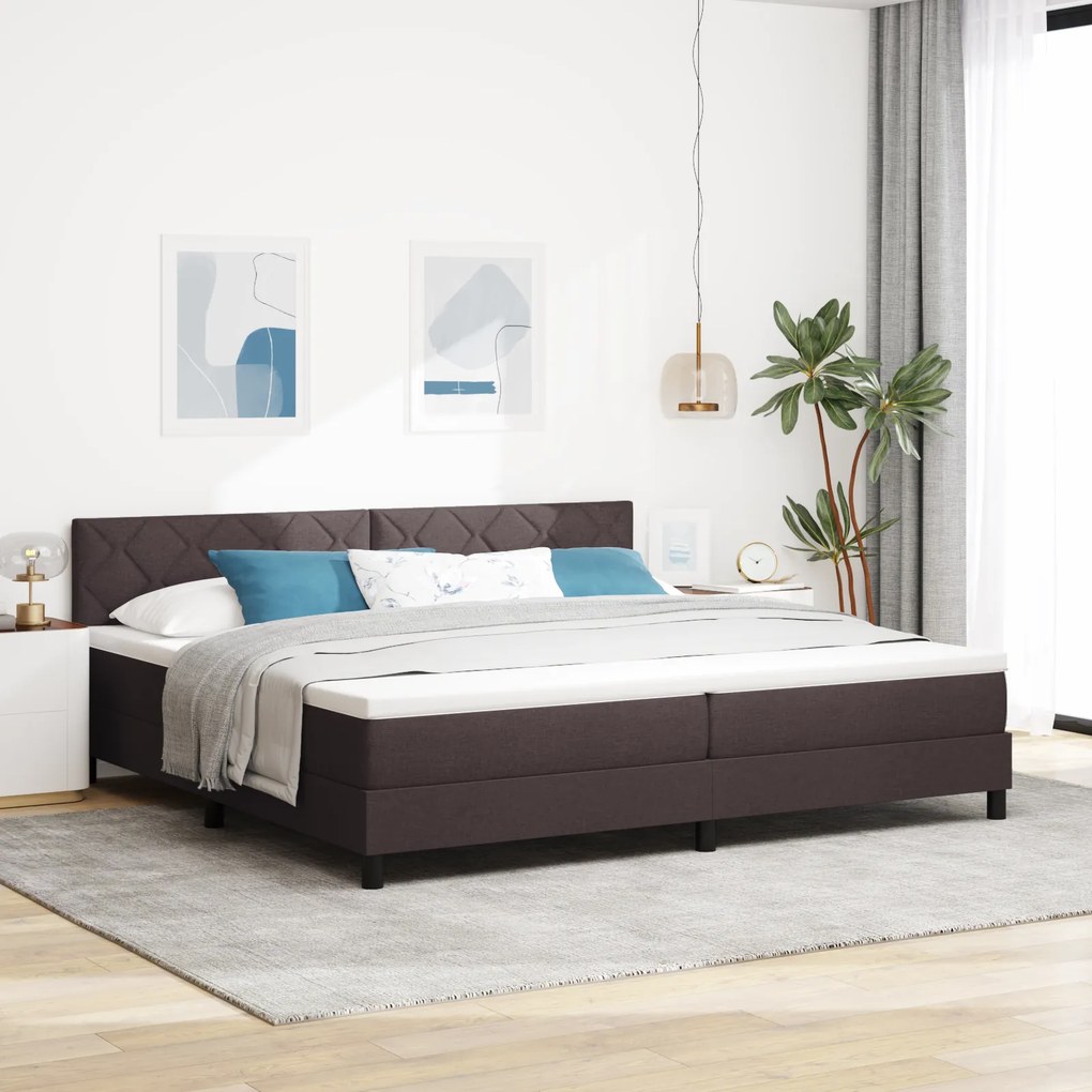 vidaXL Cama Box Spring com Colchão &amp; LED Castanho Escuro 200x200 cm Tecido